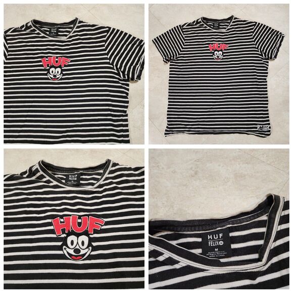 HUF Other - HUF X Felix The Cat Mens M Medium Striped Embroidered Streetwear‎ T Shirt RARE